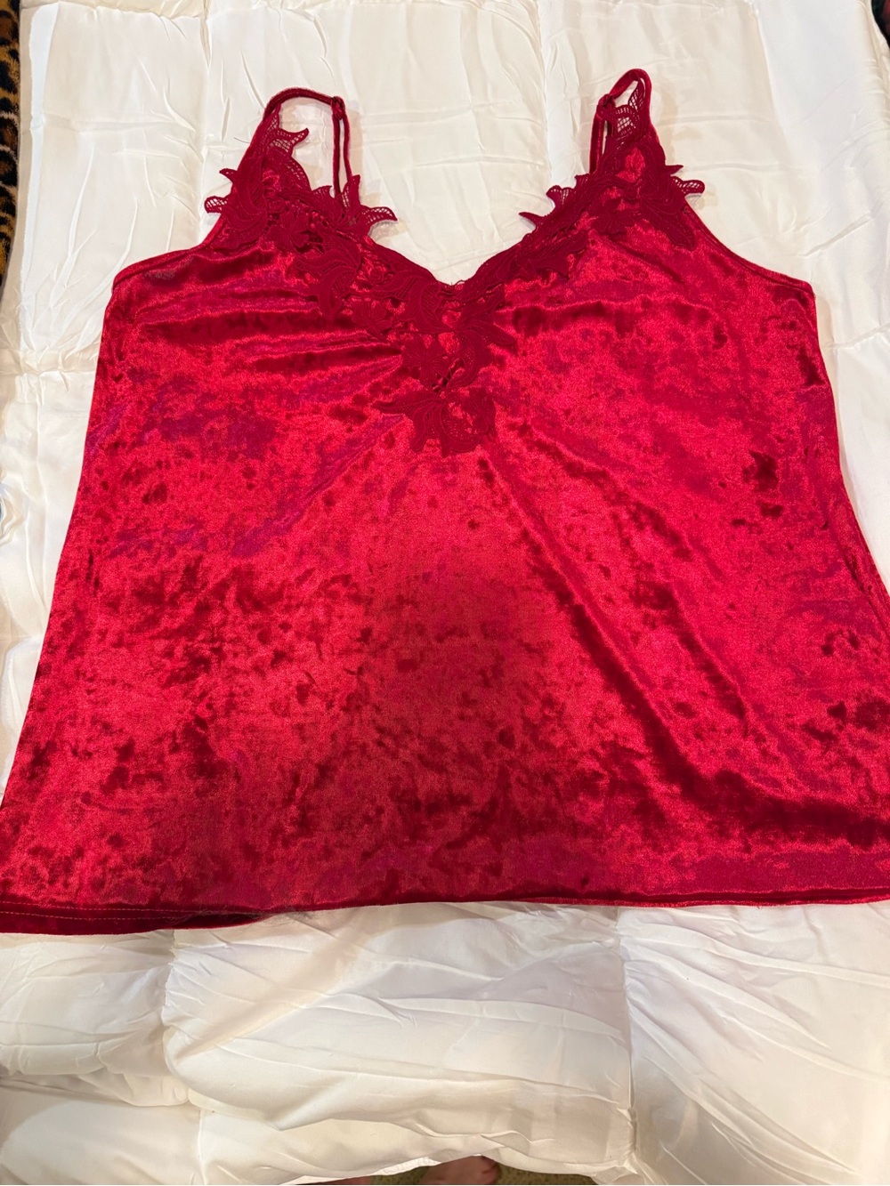 Red Lace-Trim Velvet Camisole - Women Intimates & Sleepwear